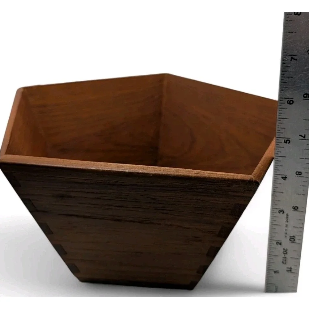 Vintage Sowe Teakwood Bowl Dovetail Handmade Pentagon Sweden Mid‎ Century SEE